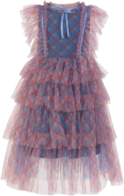 Printed Dress with Tulle and Ruffle Layers - Fall dresses for girls - G0101