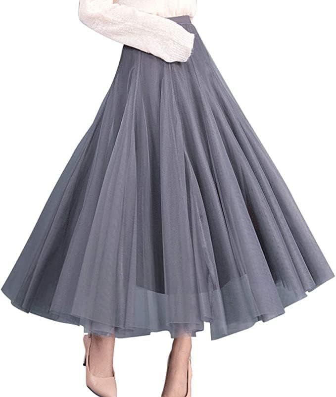 Women's Layered Tulle Skirts A-Line Mesh Midi Lenght Elegant Party