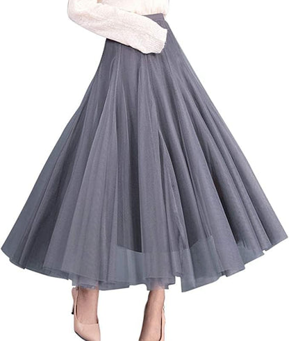 Women's Layered Tulle Skirts A-Line Mesh Midi Lenght Elegant Party