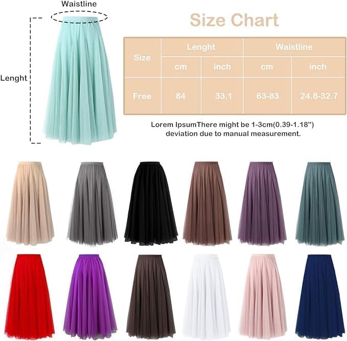 Women's Layered Tulle Skirts A-Line Mesh Midi Lenght Elegant Party