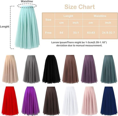 Women's Layered Tulle Skirts A-Line Mesh Midi Lenght Elegant Party