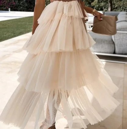 Women's Elegant Strapless Tiered Tulle Dress