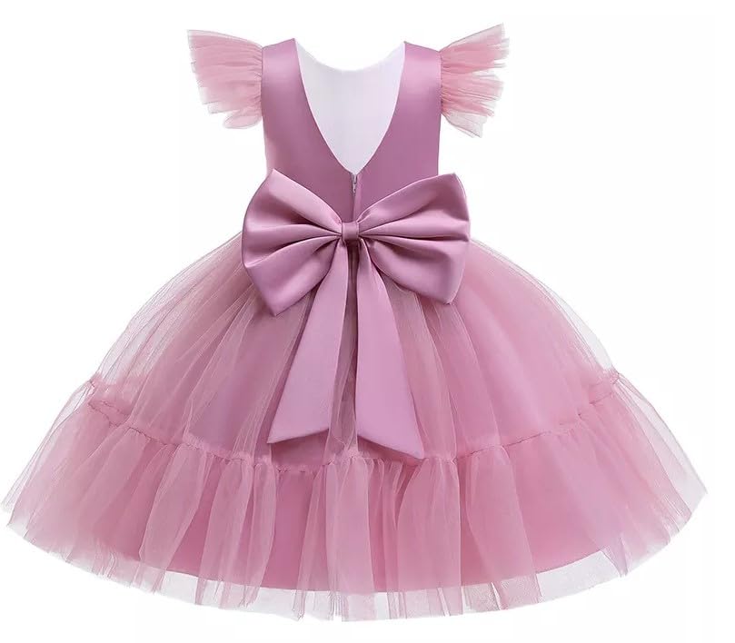 Satin and Tulle Dress for Girls with Deep-V Back