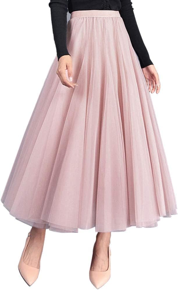 Women's Layered Tulle Skirts A-Line Mesh Midi Lenght Elegant Party