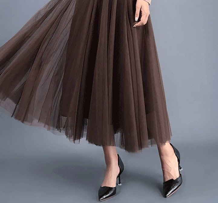 Women's Layered Tulle Skirts A-Line Mesh Midi Lenght Elegant Party