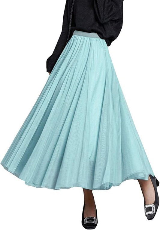 Women's Layered Tulle Skirts A-Line Mesh Midi Lenght Elegant Party