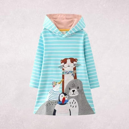 Girl's hooded sweatshirt with an animal or rainbow design