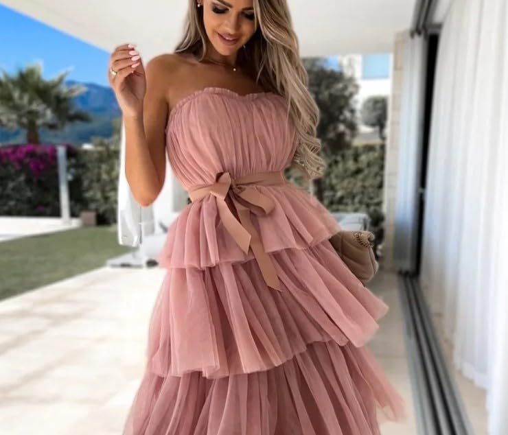 Women's Elegant Strapless Tiered Tulle Dress