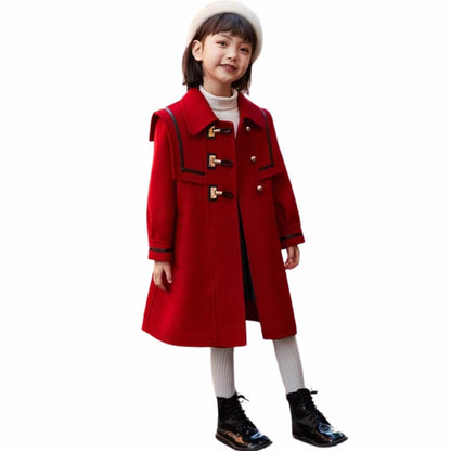 Girls' Stylish Winter Coat – Warm Double-Breasted Jacket with Toggle Buttons