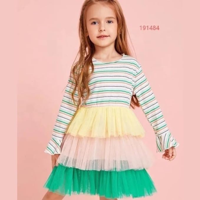 Casual Dress Long Sleeve Tulle Skirt for Autumn Winter Rainbow Dress