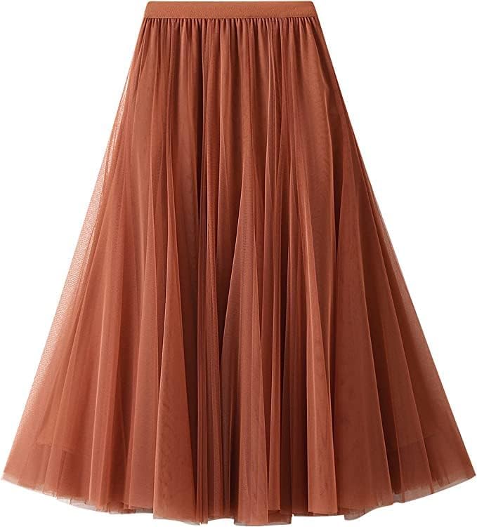 Women's Layered Tulle Skirts A-Line Mesh Midi Lenght Elegant Party