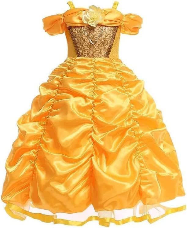 Princess Belle Satin Dress Costume Off Shoulder for Little Girl