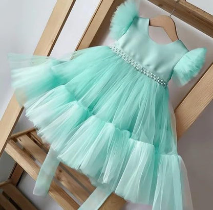 Satin and Tulle Dress for Girls with Deep-V Back - G0109