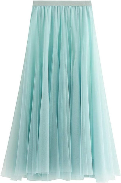 Women's Layered Tulle Skirts A-Line Mesh Midi Lenght Elegant Party