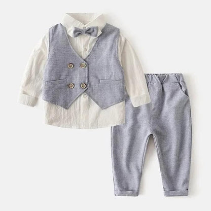 Toddlers Boys 3-Piece Elegant Linen Set Shirt + Vest & Bow Tie