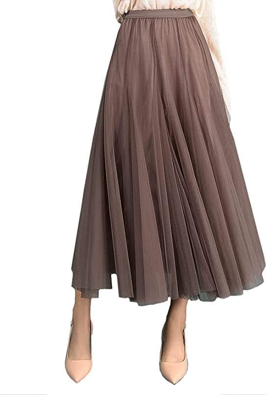 Women's Layered Tulle Skirts A-Line Mesh Midi Lenght Elegant Party