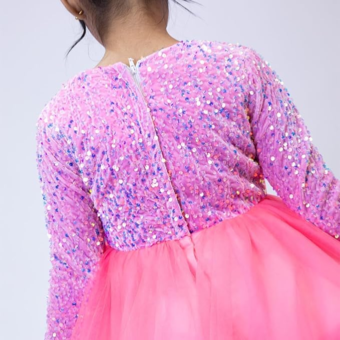 Sequin Tulle Dress with Bow for Girls