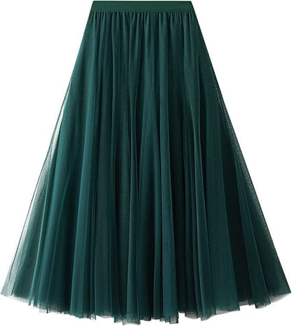 Women's Layered Tulle Skirts A-Line Mesh Midi Lenght Elegant Party