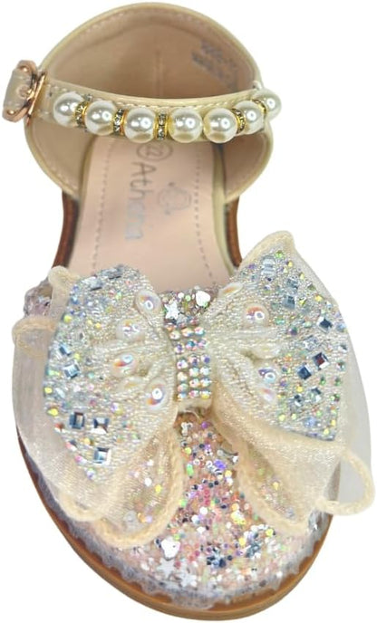 Girls Glitter Dress Shoes with Pearl Ankle Strap – Weddings, Birthdays