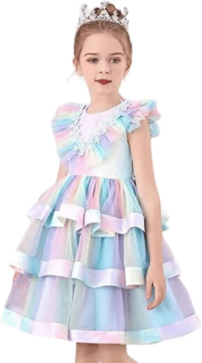 Little Girls Birthday Party Mermaid Dress Layered Skirt Tulle Dress