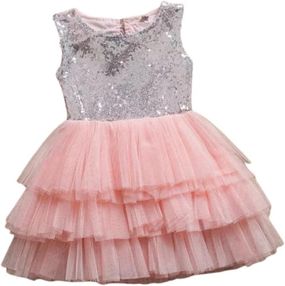 Girl's Sequined Dress with 3-Layered Tulle Skirt