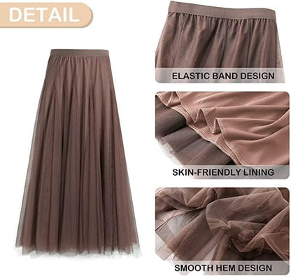 Women's Layered Tulle Skirts A-Line Mesh Midi Lenght Elegant Party