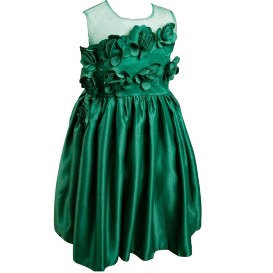 Satin Dress for Babies and Girls with Floral Applications