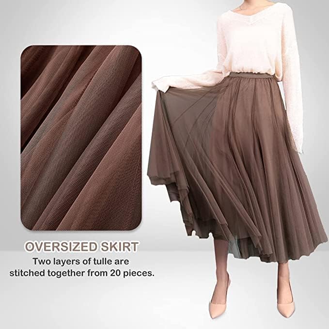 Women's Layered Tulle Skirts A-Line Mesh Midi Lenght Elegant Party