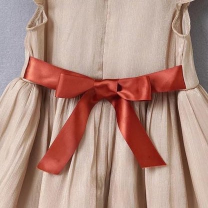 Elegant Satin Dress with red Bow at Waist and Back for Back to School