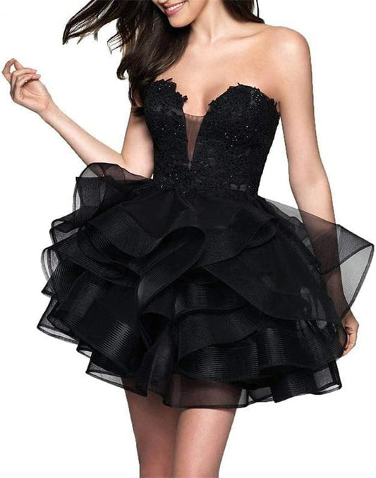 Women's Strapless Black Tulle Cocktail Dress