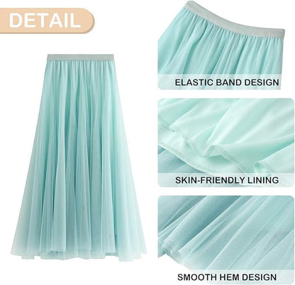 Women's Layered Tulle Skirts A-Line Mesh Midi Lenght Elegant Party