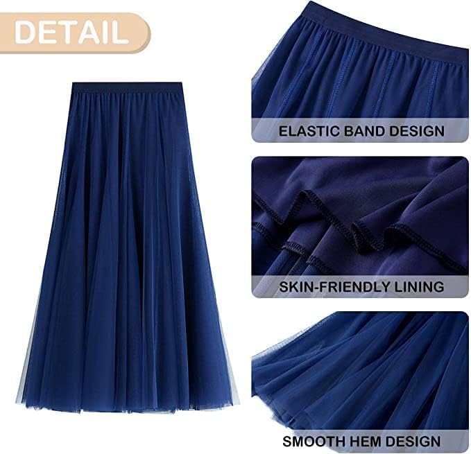 Women's Layered Tulle Skirts A-Line Mesh Midi Lenght Elegant Party