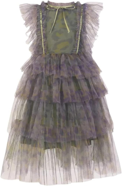 Printed Dress with Tulle and Ruffle Layers - Fall dresses for girls - G0101