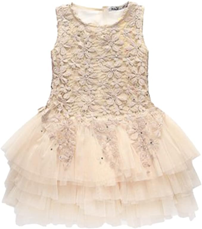 Beautiful knee-length princess dress in floral lace for girls