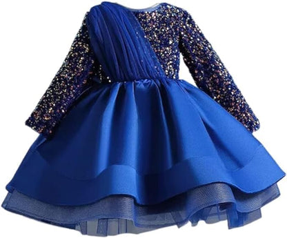 Girls Satin Dress with Long Sleeves and Sequins