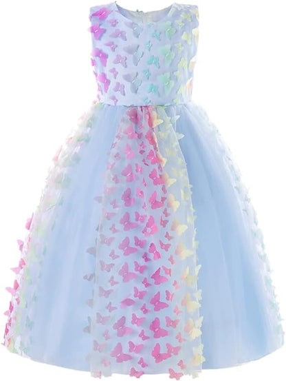 3D Butterfly Tulle Birthday Dress Long for Girls