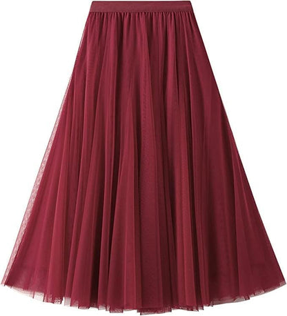 Women's Layered Tulle Skirts A-Line Mesh Midi Lenght Elegant Party