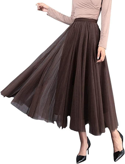 Women's Layered Tulle Skirts A-Line Mesh Midi Lenght Elegant Party