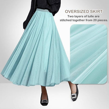 Women's Layered Tulle Skirts A-Line Mesh Midi Lenght Elegant Party