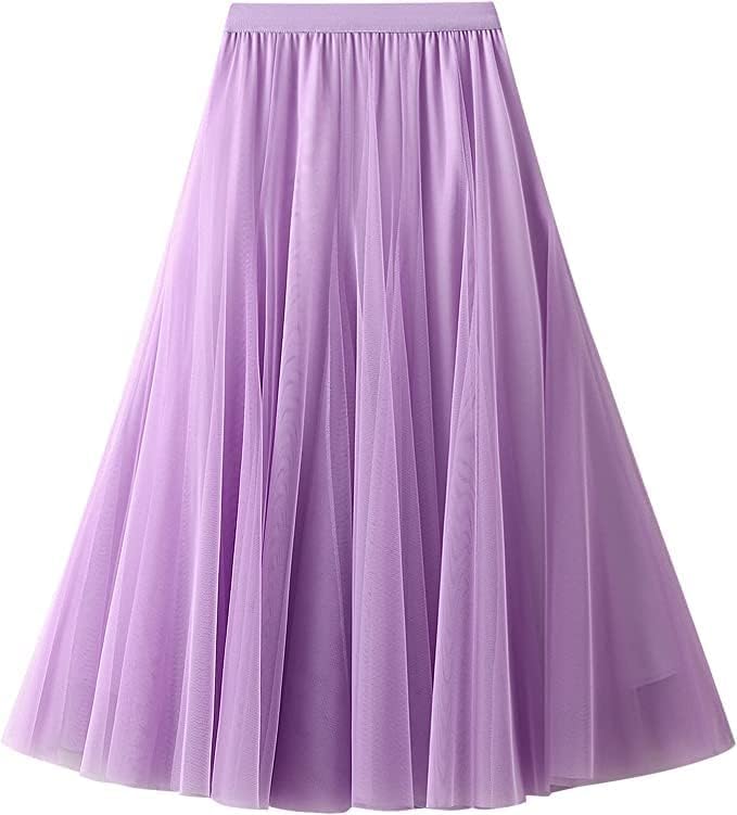 Women's Layered Tulle Skirts A-Line Mesh Midi Lenght Elegant Party