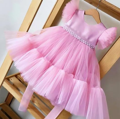 Satin and Tulle Dress for Girls with Deep-V Back