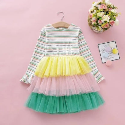 Casual Dress Long Sleeve Tulle Skirt for Autumn Winter Rainbow Dress