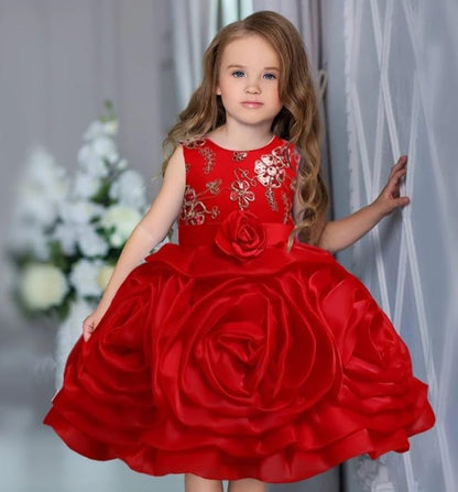 Special Occasion Dress with Rose-Shaped Skirt and Beaded Embroidery