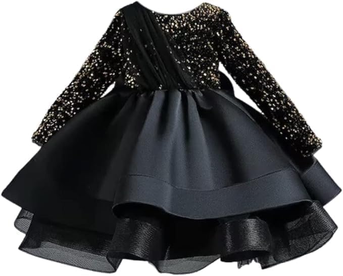 Girls Satin Dress with Long Sleeves and Sequins