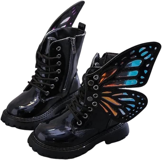 Leather Boots for Girls with Detachable Wings Winter Boots