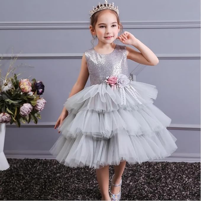 Sparkly Dress for Girls with Layered Tulle Skirt