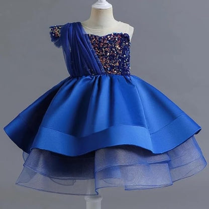 Elegant one-Shoulder Sequined Dress for Girls