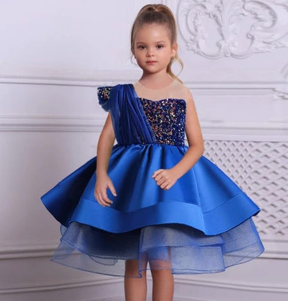 Elegant one-Shoulder Sequined Dress for Girls