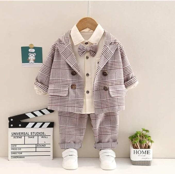 Boys' Plaid Blazer and Pants Set with Bow Tie