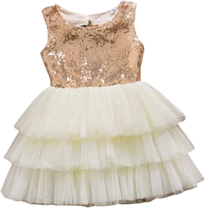 Girl's Sequined Dress with 3-Layered Tulle Skirt